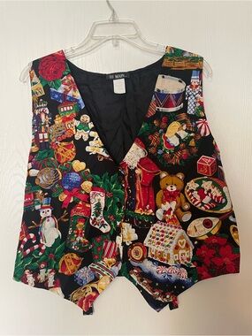 Vintage Christmas Novelty Vest L XL 111 Main Ugly Holiday Party Santa Teddy Bear